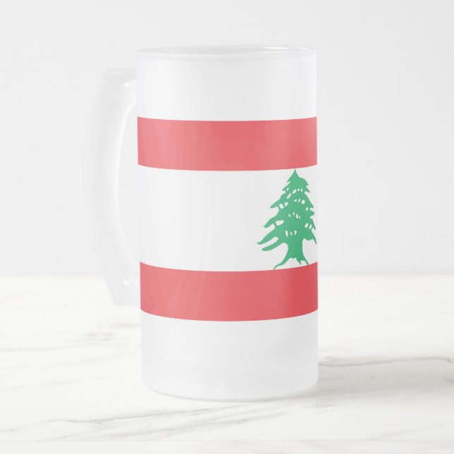 Frosted Glass Mug with flag of Lebanon (Front Left)