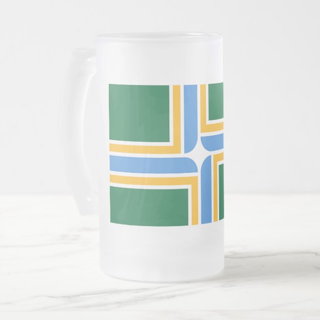 Frosted Glass Mug with flag of Portland, USA (Front Left)