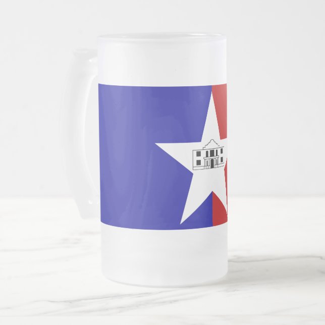 Frosted Glass Mug with flag of San Antonio, USA (Front Left)
