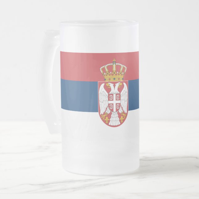 Frosted Glass Mug with flag of Serbia (Front Left)