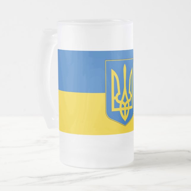 Frosted Glass Mug with flag of Ukraine (Front Left)
