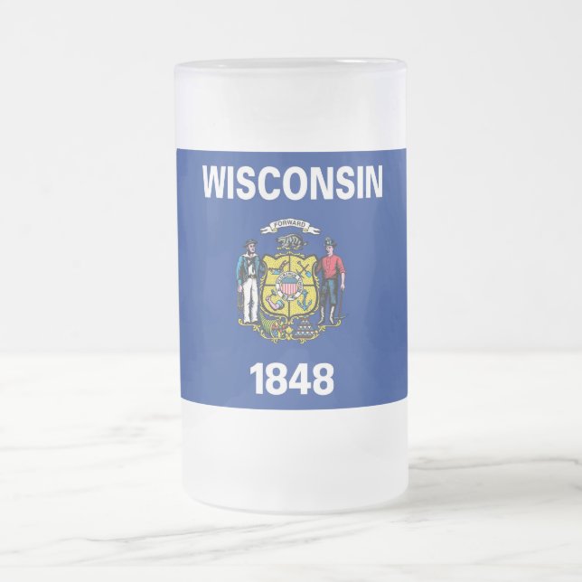 Frosted Glass Mug with flag of Wisconsin State (Center)