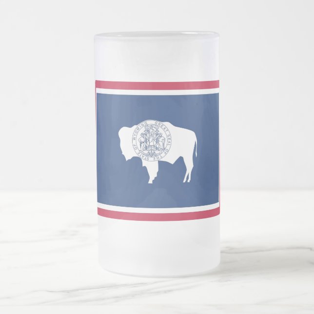 Frosted Glass Mug with flag of Wyoming State (Center)