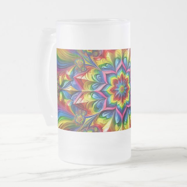 Frosted Glass Mug with LGBTQ Colours design (Front Left)