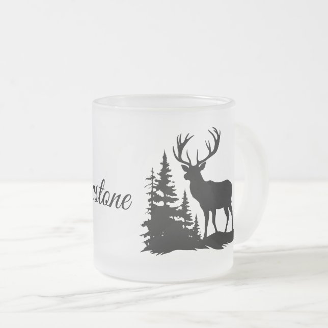 Frosted Glass Mug-Yellowstone Deer Frosted Glass Coffee Mug (Front Right)