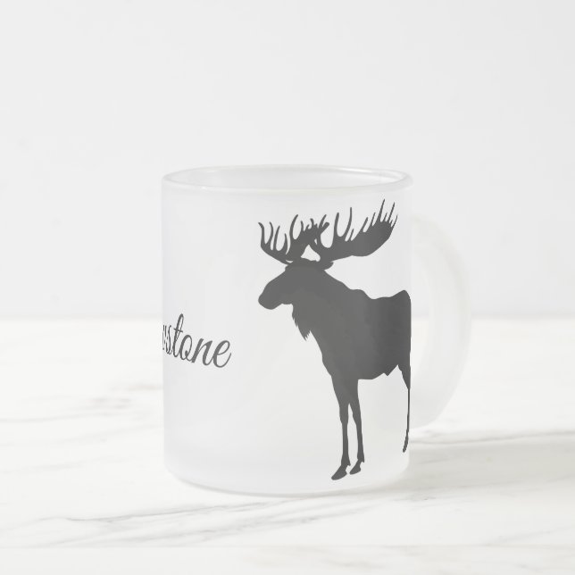 Frosted Glass Mug-Yellowstone Moose Frosted Glass Coffee Mug (Front Right)