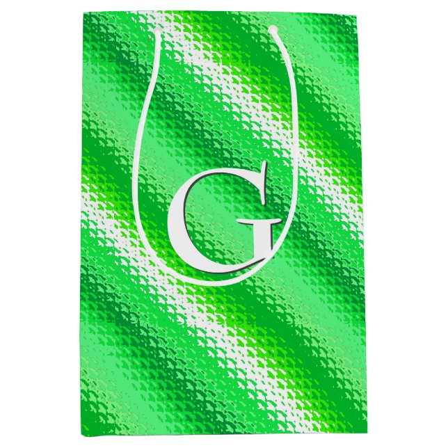 Frosted glass stripes - emerald green and white medium gift bag (Front)