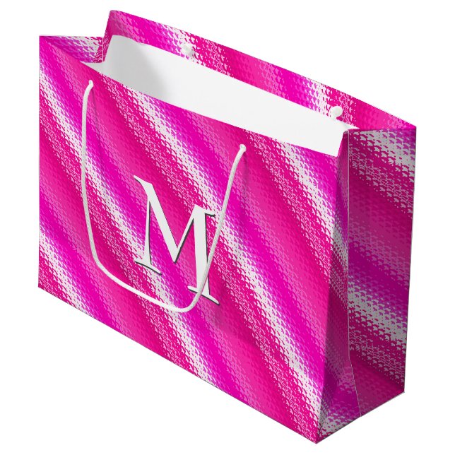 Frosted glass stripes - pink and fuchsia large gift bag (Front Angled)