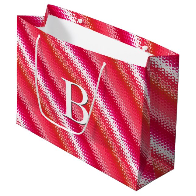 Frosted glass stripes - red, pink and white large gift bag (Front Angled)