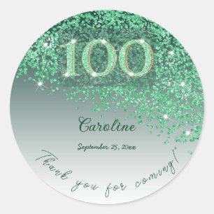 Frosted Green Glitter 100th Birthday Thank You Classic Round Sticker