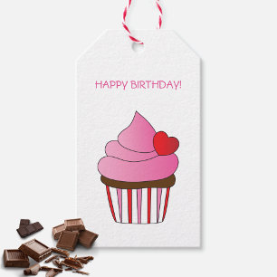 Frosted Heart Cupcake Birthday Gift Tags