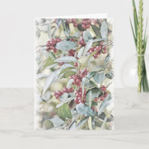 Frosted Holly Berries In Snow Christmas Card