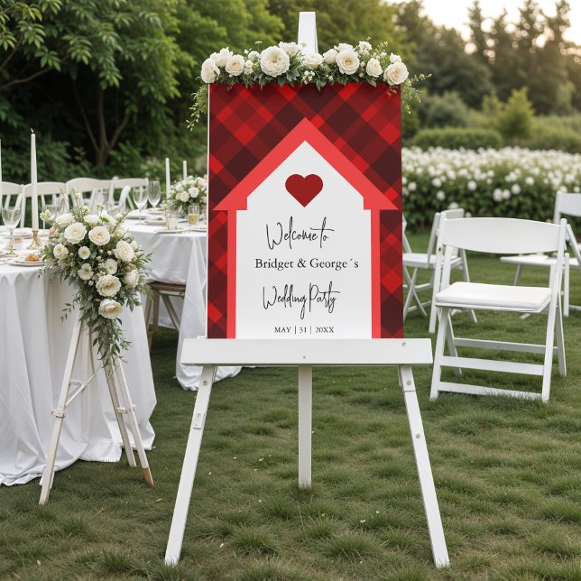 frosted house & scottish  plaid wedding welcome  acrylic sign (Creator Uploaded)
