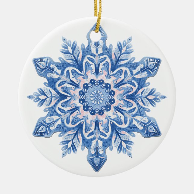 Frosted Lace Snowflake Ornament | Light Blue and P (Front)