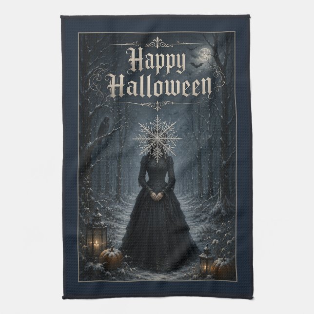 Frosted Midnight Halloween Enchantress Tea Towel (Vertical)
