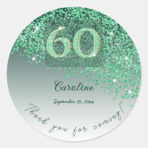 Frosted Mint Green Glitter 60th Birthday Thank You Classic Round Sticker