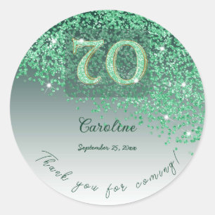 Frosted Mint Green Glitter 70th Birthday Thank You Classic Round Sticker