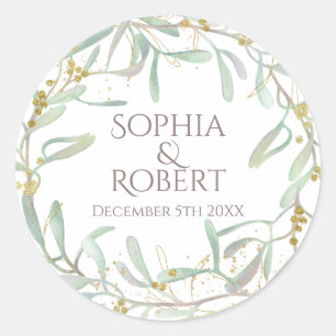 Frosted Mistletoe Winter Wedding Classic Round Sticker