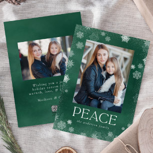 Frosted Peace Green Watercolor Holiday Photo Card