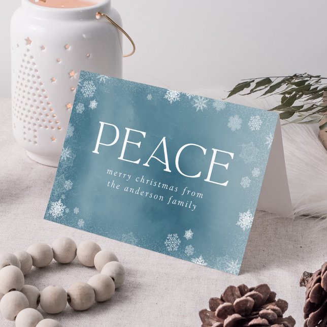 Frosted Peace Icy Blue Watercolor Non-Photo Holiday Card (Creator Uploaded)