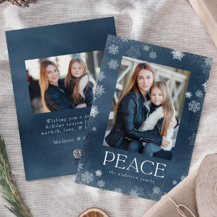Frosted Peace Navy Watercolor Holiday Photo Card