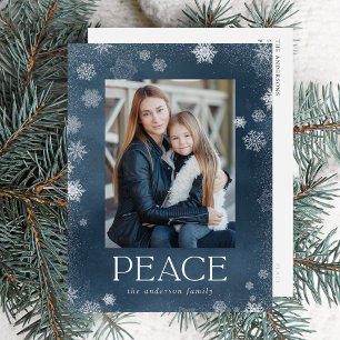 Frosted Peace Navy Watercolor Photo Holiday Postcard