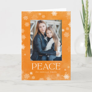 Frosted Peace Orange Watercolor Holiday Photo Card
