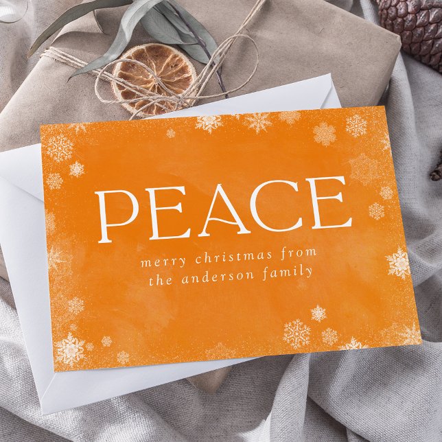 Frosted Peace Orange Watercolor Non-Photo Holiday Card (Creator Uploaded)