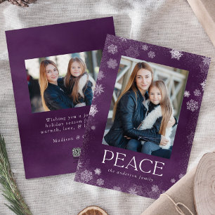 Frosted Peace Purple Watercolor Holiday Photo Card