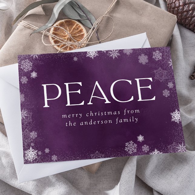 Frosted Peace Purple Watercolor Non-Photo Holiday Card (Creator Uploaded)