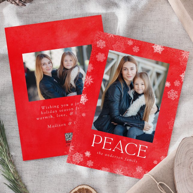 Frosted Peace Red Watercolor Holiday Photo Card (Creator Uploaded)