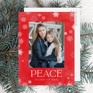 Frosted Peace Red Watercolor Photo Holiday Postcard