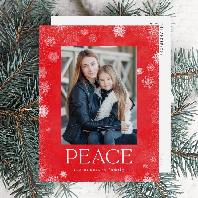Frosted Peace Red Watercolor Photo Holiday Postcard (Creator Uploaded)