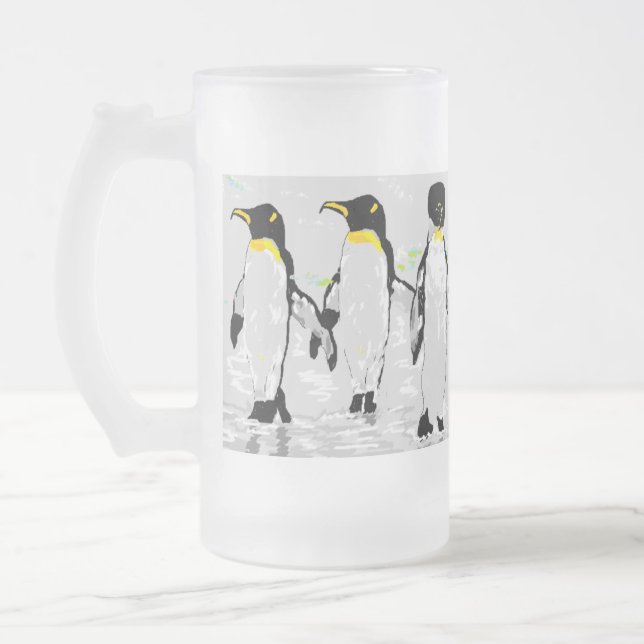 Frosted  Penguins Glass  Beer Mug (Left)