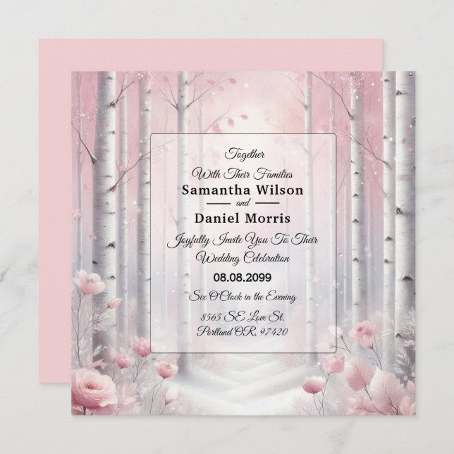 Frosted Petals in a Winter Woodland Wedding Invitation (Front/Back)
