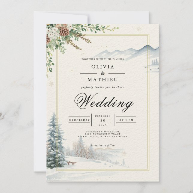 Frosted Pine Winter Woodland Wedding Invitation (Front)