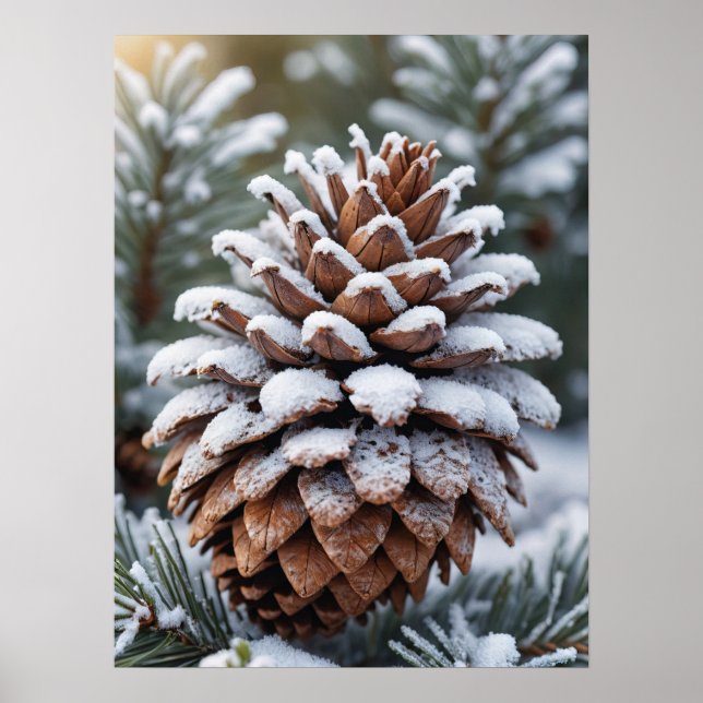 Frosted Pinecone Winter Wonderland Nature  Poster (Front)