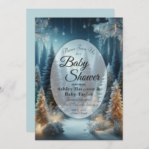 Frosted Pines in Winter Glow Baby Shower Invitation