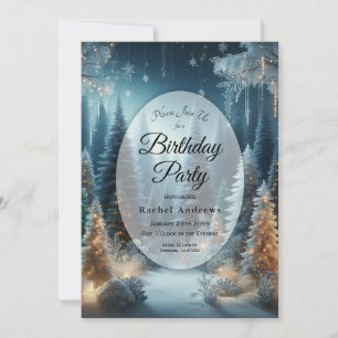 Frosted Pines in Winter Glow Birthday Party Invitation