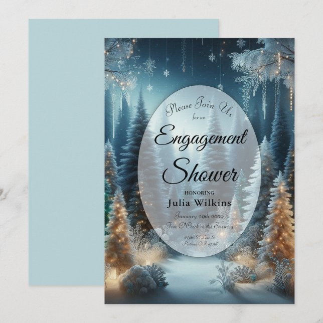 Frosted Pines in Winter Glow Engagement Shower Invitation (Front/Back)
