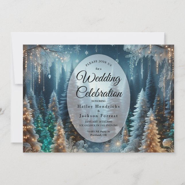 Frosted Pines in Winter Glow Wedding Invitation (Front)