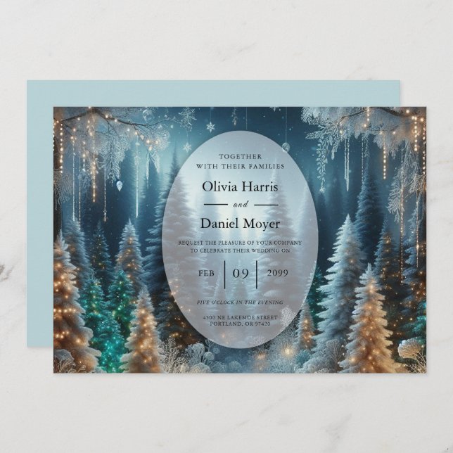 Frosted Pines in Winter Glow Wedding Invitation (Front/Back)