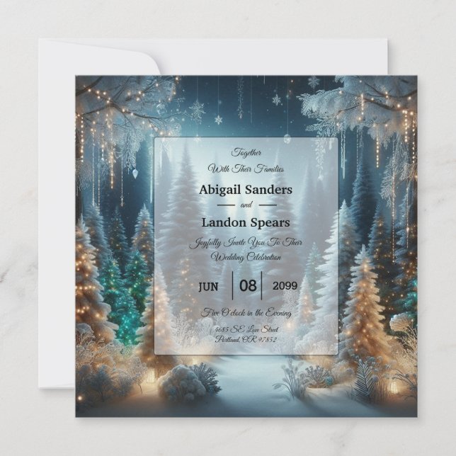 Frosted Pines in Winter Glow Wedding Invitation (Front)