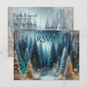 Frosted Pines in Winter Glow Wedding RSVP Invitation Postcard