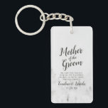 Frosted Pines Rustic Mother of the Groom Quote Key Ring<br><div class="desc">Frosted Pines Rustic White Mountain Range Snowy Winter Design with Hand Painted Pine Trees, Watercolor Paper Texture Background, and White Grey and Black muted colour palette. Perfect for a winter wedding, or outdoor lodge venue With modern chic brush script fonts, and simple minimalist background - Mother of the Groom Heartfelt...</div>