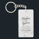 Frosted Pines Rustic Mother of the Groom Quote Key Ring<br><div class="desc">Frosted Pines Rustic White Mountain Range Snowy Winter Design with Hand Painted Pine Trees, Watercolor Paper Texture Background, and White Grey and Black muted colour palette. Perfect for a winter wedding, or outdoor lodge venue With modern chic brush script fonts, and simple minimalist background - Mother of the Groom Heartfelt...</div>