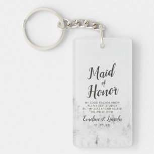 Frosted Pines Rustic White Maid of Honour Quote Key Ring