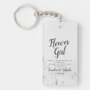 Frosted Pines Rustic White Trees Flower Girl Quote Key Ring