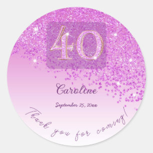 Frosted Pink Glitter 40th Birthday Favours Classic Round Sticker