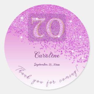 Frosted Pink Glitter 70th Birthday Thank You Classic Round Sticker